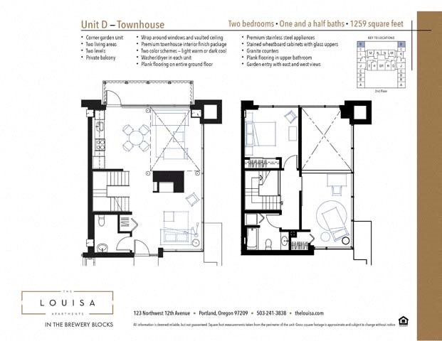 2 Bed 1.5 Bath (D) Floor Plan 2 Bed 1.5 Bath (D) Floor Plan at The Louisa Apartments in Portland, Oregon